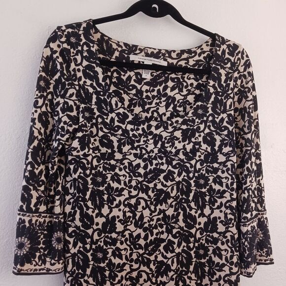 Diane Von Furstenberg 100% Silk Tunic long sleeve floral print Shift Dress sz 6 - Picture 2 of 7